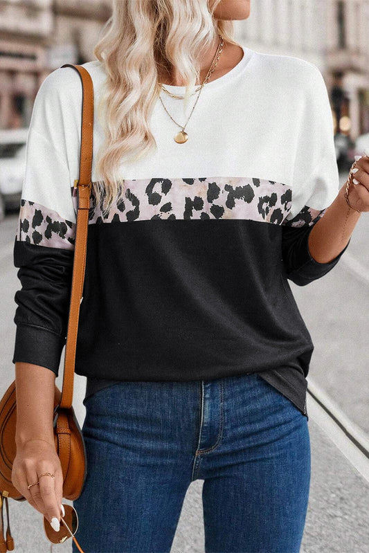 Colorblock Round Neck Long Sleeve Top