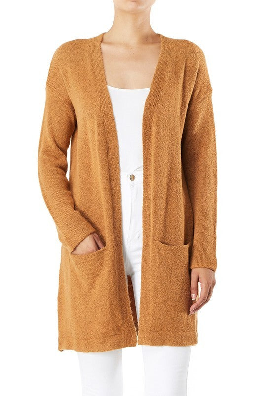 Elastic Loose Fit  Sweater Cardigan w/Pockets