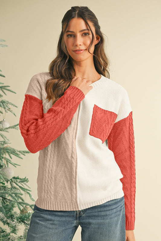 Gold Flame Colorblock Pocket Drop Shoulder Sweater