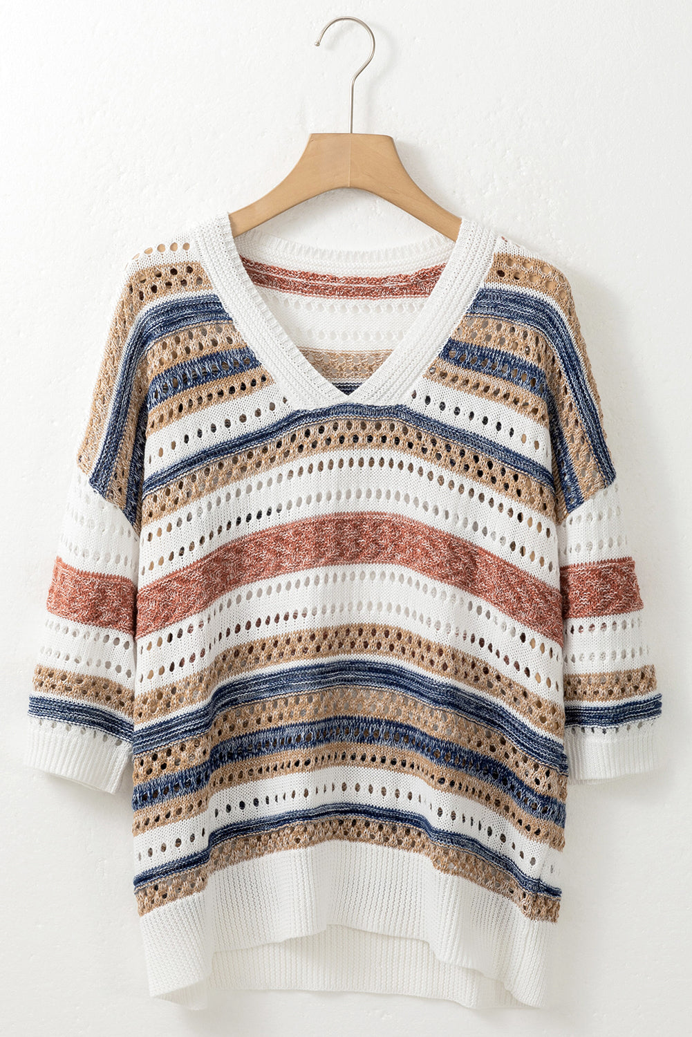 Striped Half Sleeve Knitted Sweater