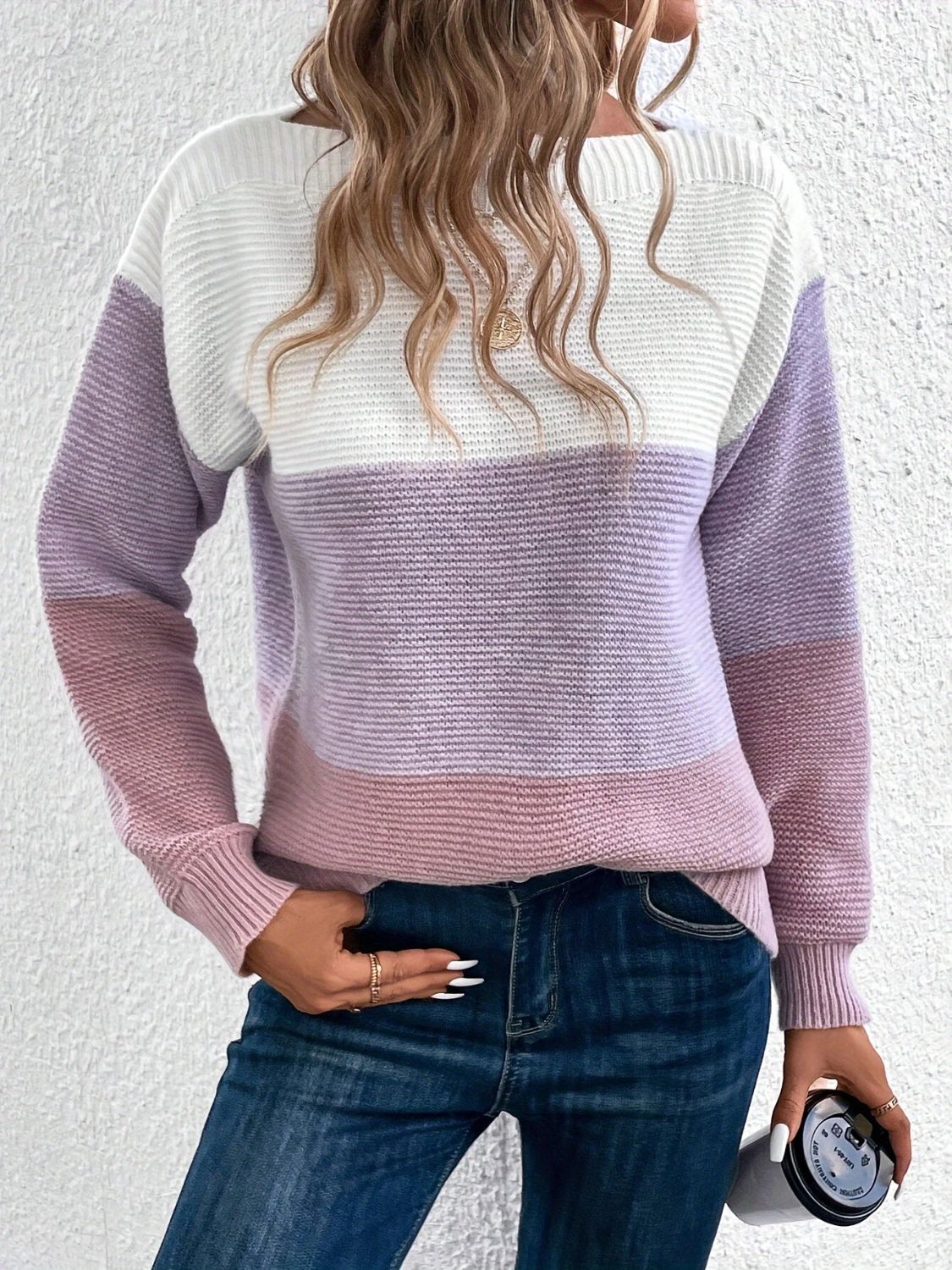 Color Block Boat Neck Sweater