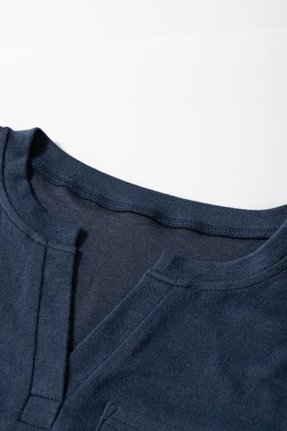 Dirty blue Notch V Neck Pocket Patched Long Sleeve T Shirt