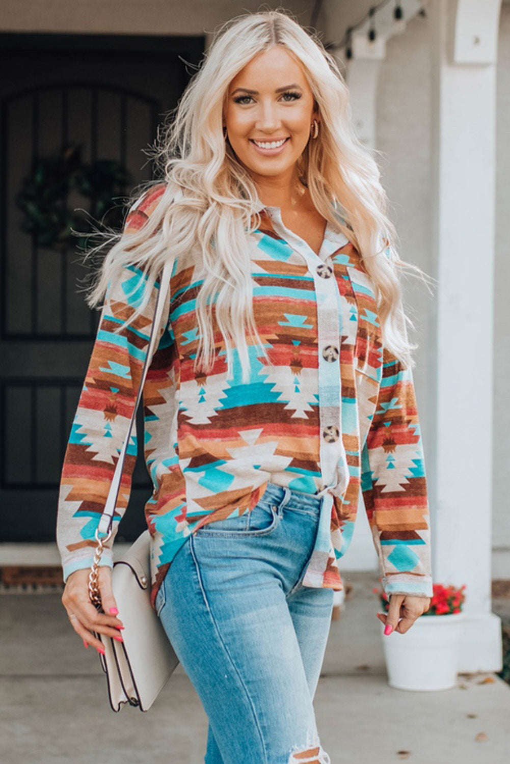 Aztec Print Long Sleeve Shirt