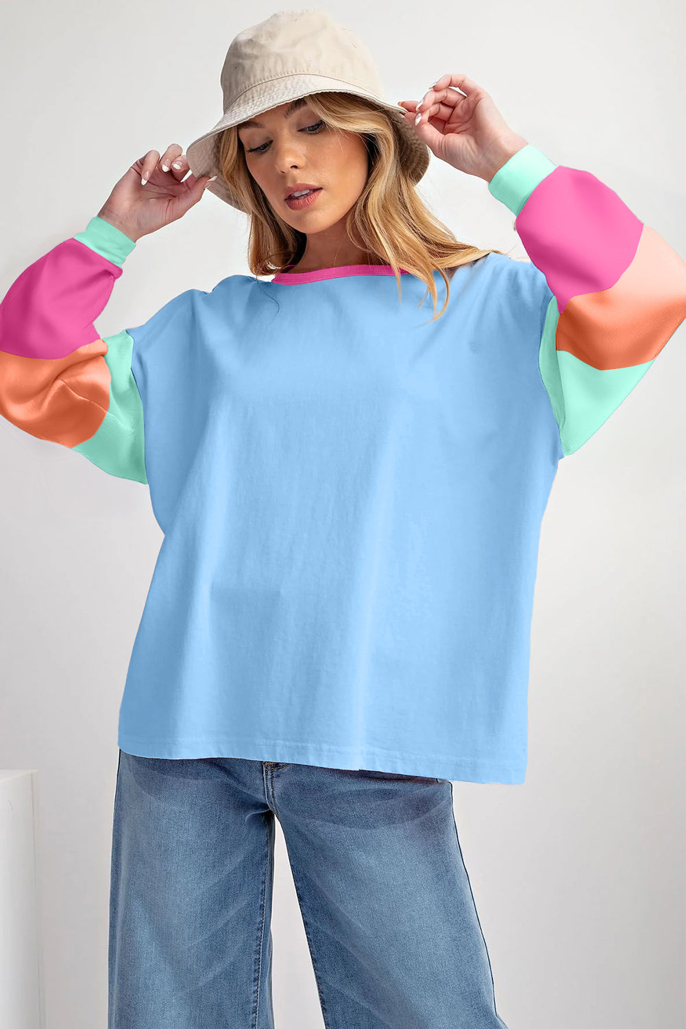 Colorblock Patchwork Long Sleeve Loose Top