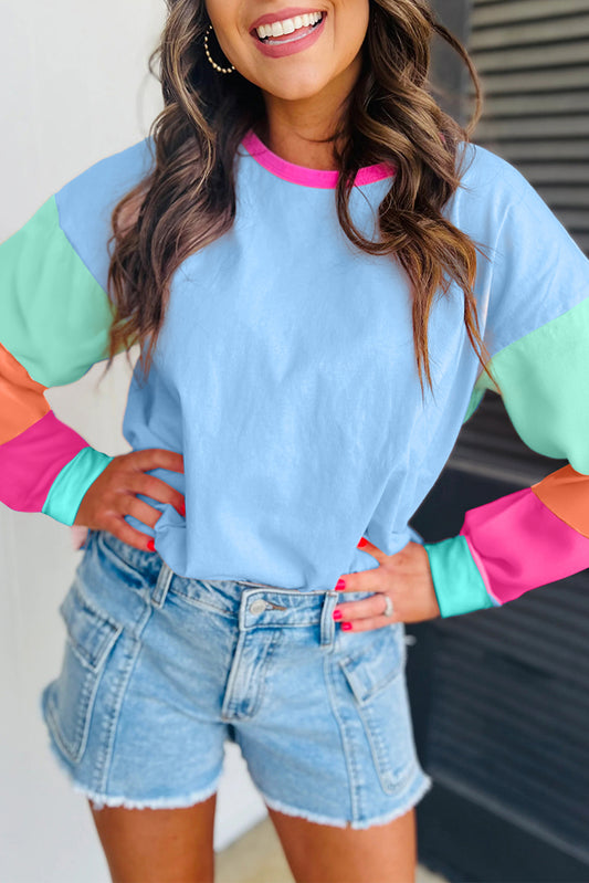 Colorblock Patchwork Long Sleeve Loose Top