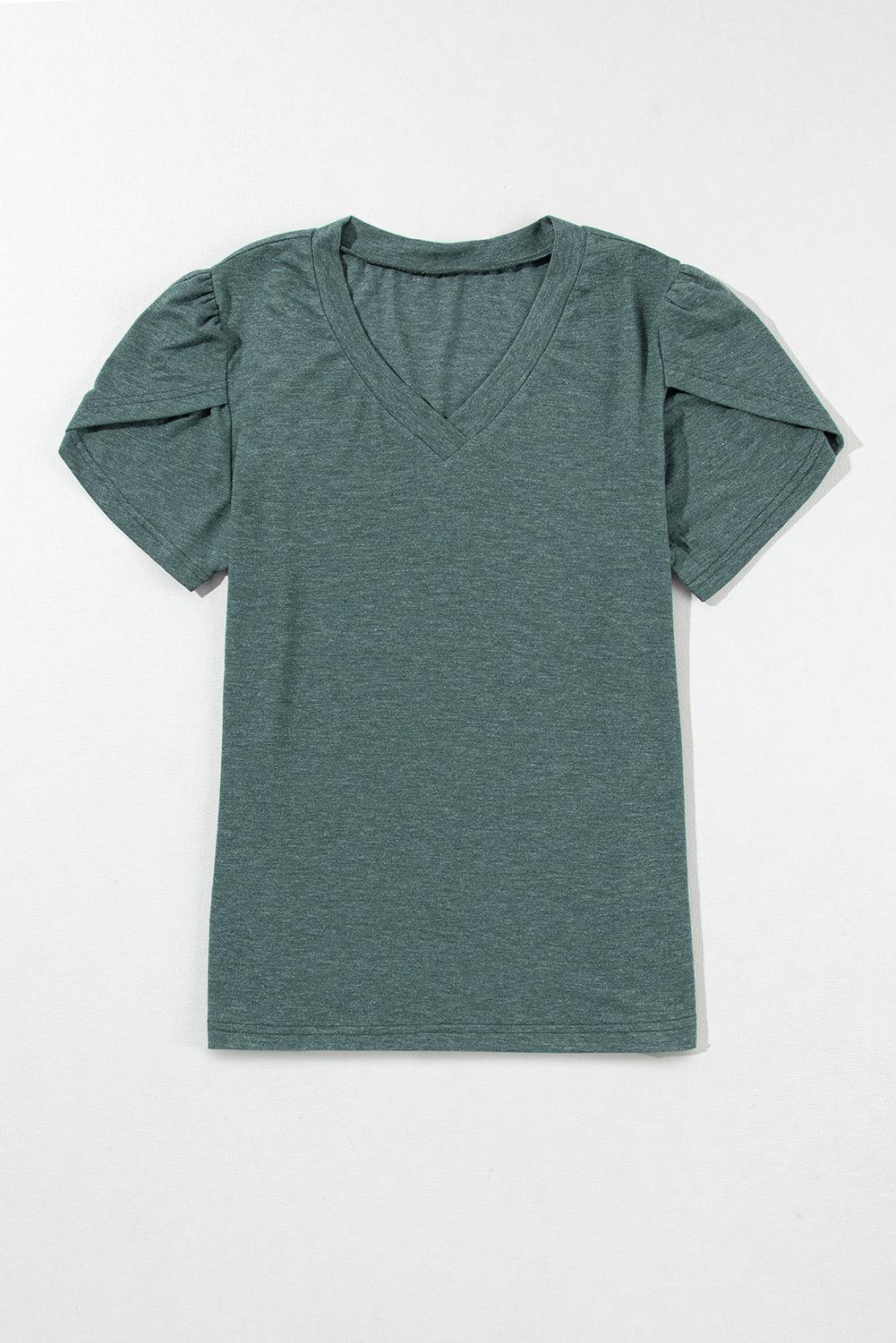 Mist Green Fashion Petal Sleeve V Neck T Shirt - SMG Designs & Apparel LLC