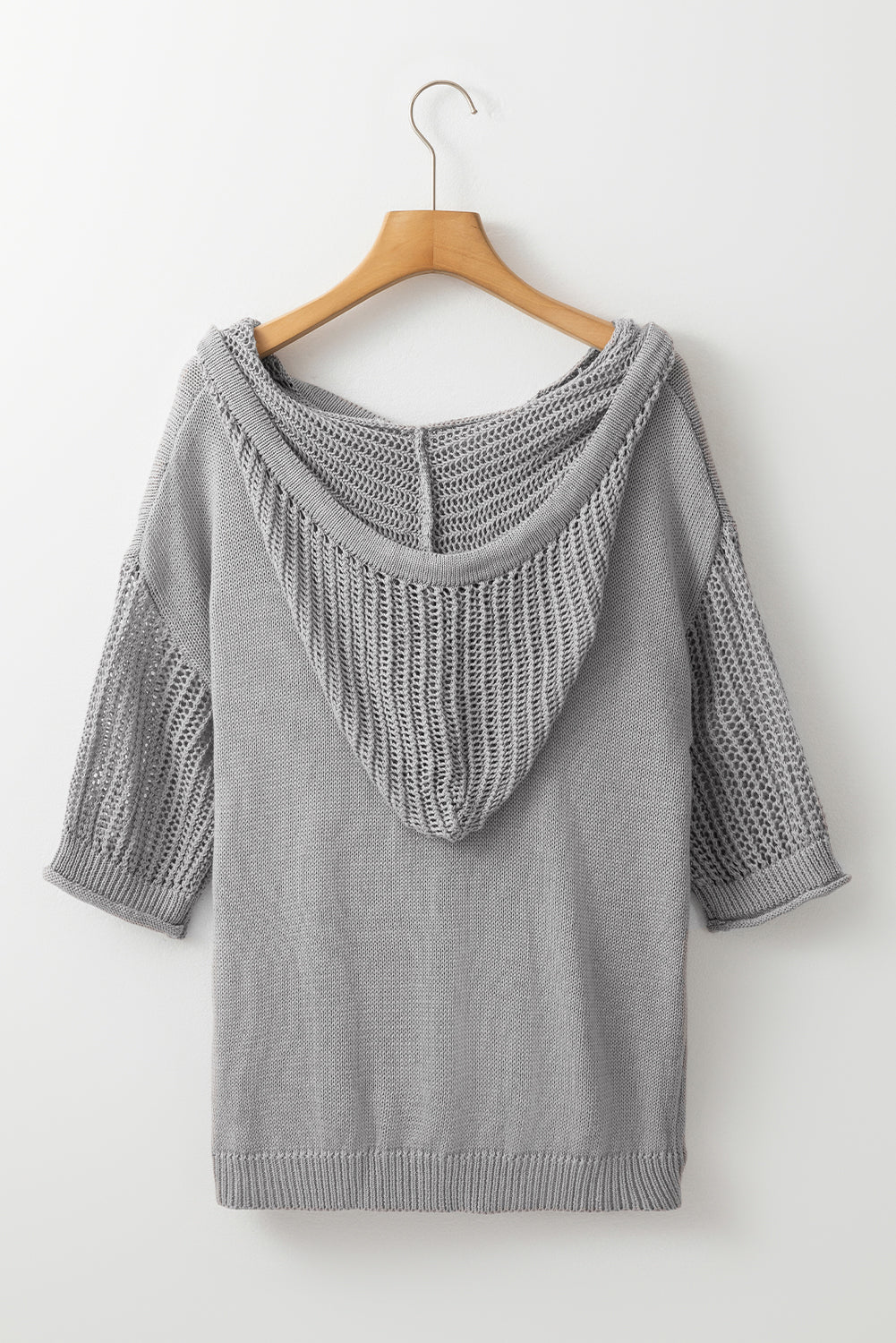 Openwork Drawstring Hooded Short Sleeve Sweater Top