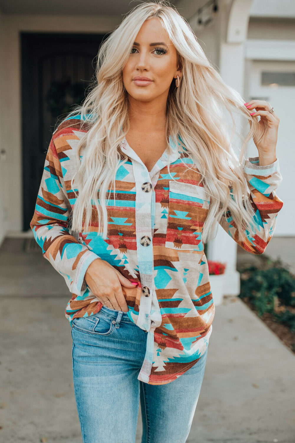 Aztec Print Long Sleeve Shirt