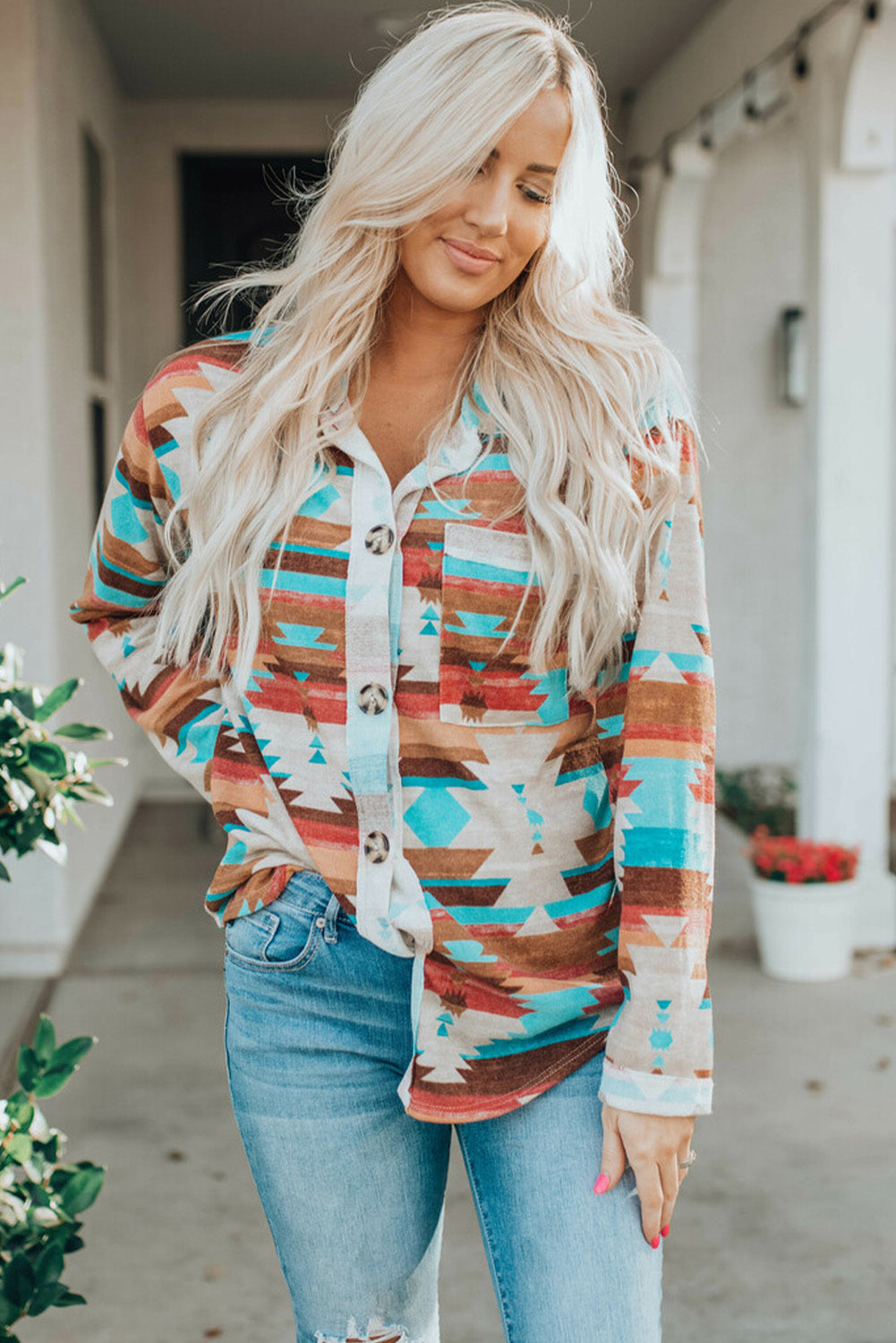 Aztec Print Long Sleeve Shirt