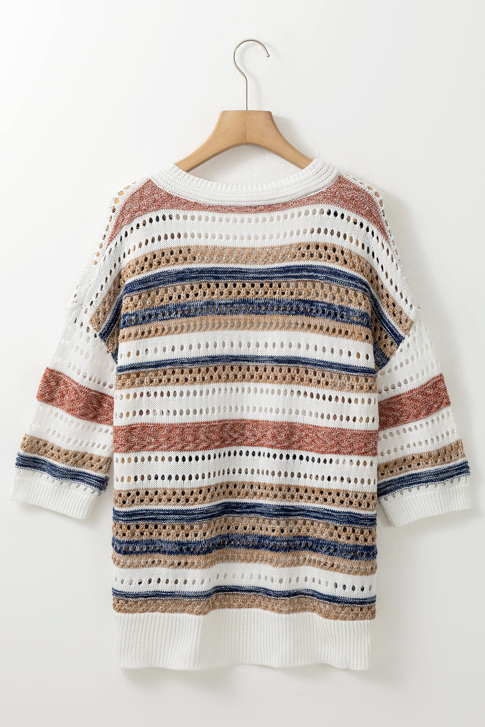 Striped Half Sleeve Knitted Sweater