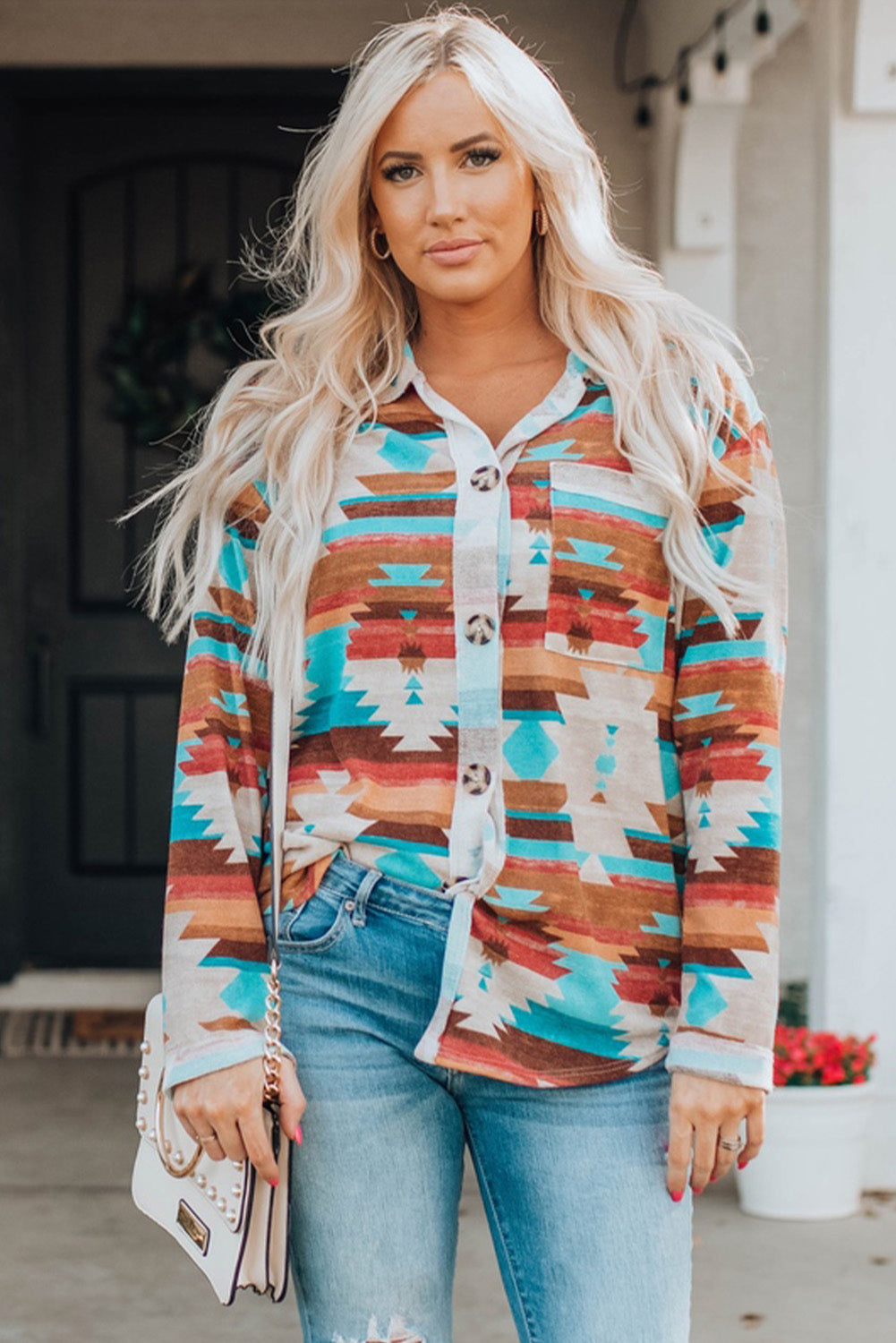 Aztec Print Long Sleeve Shirt