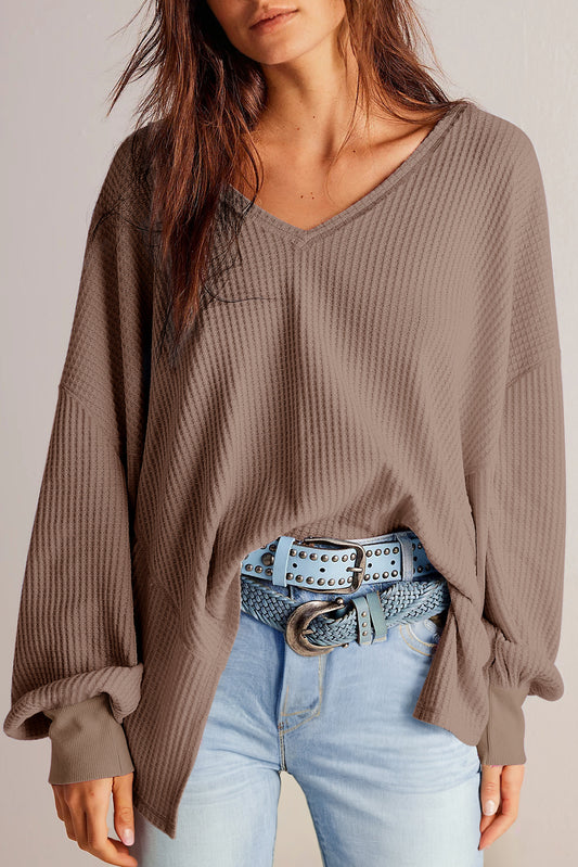 Coffee Long Sleeve Drop Shoulder Loose Blouse