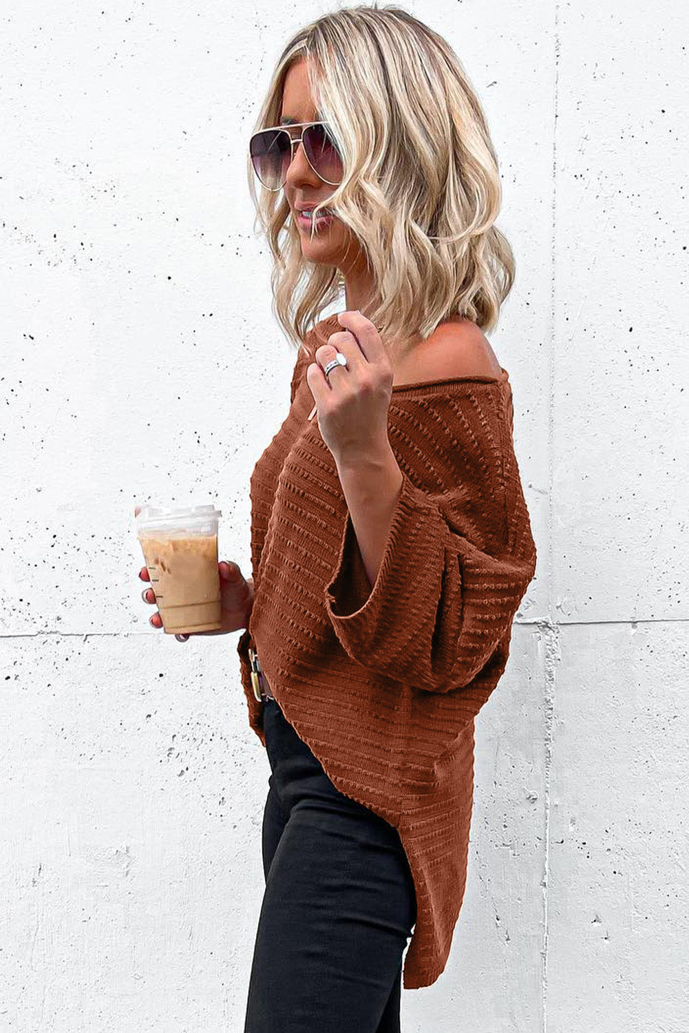 Textured Knit Drop Shoulder Tee